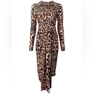 Paco Rabanne x H&M Designer Leopard Print Buckle Detail Midi Dress, Sz L, 12/14